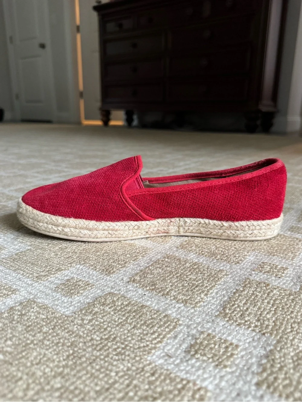 Clarks Cushion Soft Red Suede Espadrille Slip On Flats Women’s 10